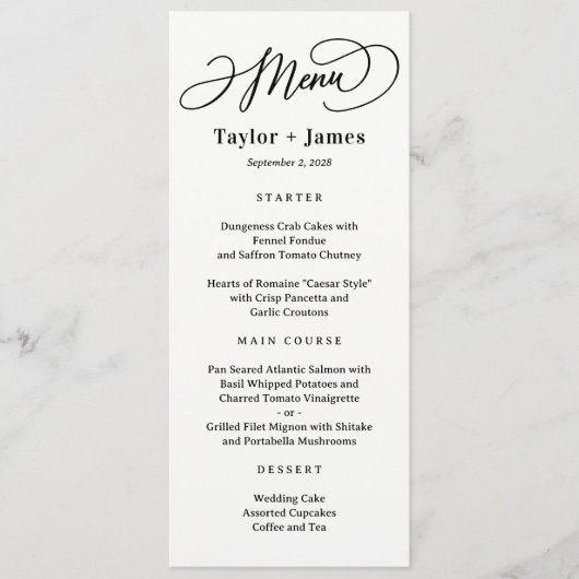 Carte de menu du Mariage de couleurs MODIFIABLE Jo (Devant)