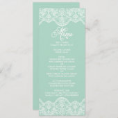 Carte de menu du Mariage de dentelle Brocade Mint (Devant / Derrière)