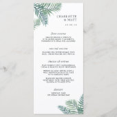 Carte de menu du Mariage de feuillage tropical (Devant)