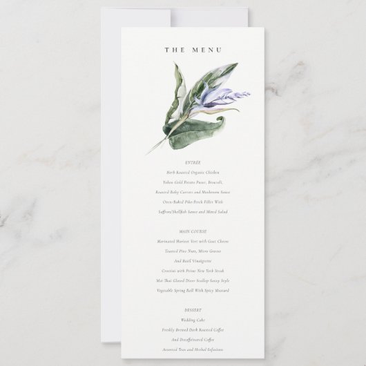 Carte de menu du Mariage de fleurs bleues tropical (Devant)