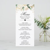 Carte de menu du Mariage de fleurs vertes d'or (Debout devant)