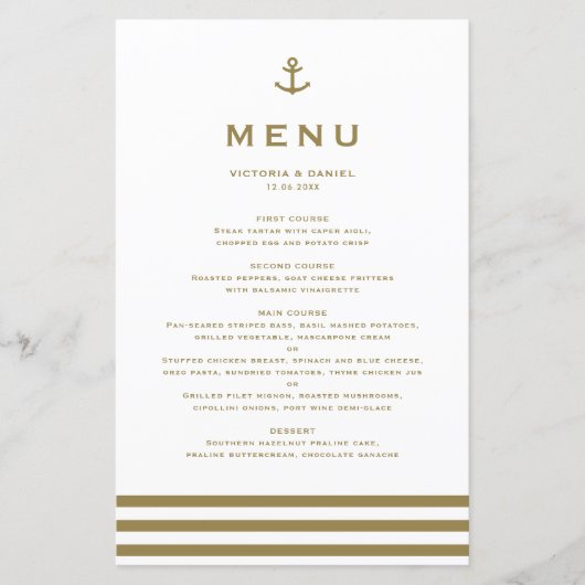 Carte de menu du Mariage de l'Ancre d'or moderne (Devant)