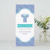 Carte de menu du mariage de motif de clé grecque e (Debout devant)