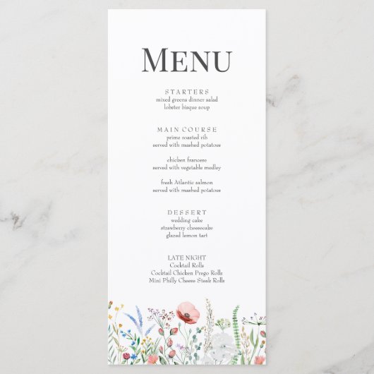 Carte de menu du Mariage de prairie minuscule Fleu (Devant)