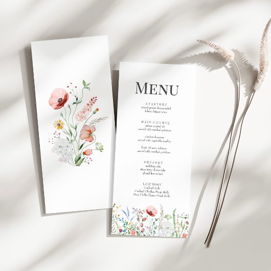 Carte de menu du Mariage de prairie minuscule Fleu