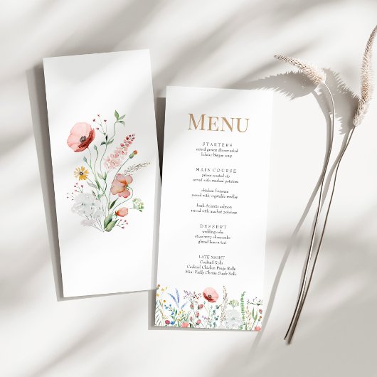 Carte de menu du Mariage de prairie minuscule Fleu