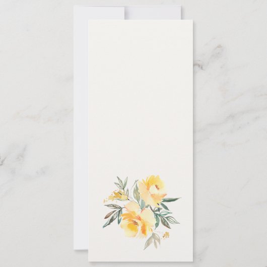 Carte de menu du Mariage de Rose d'aquarelle jaune (Dos)