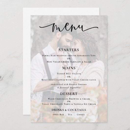 Carte de menu du Mariage de script de Arrière - pl (Devant / Derrière)