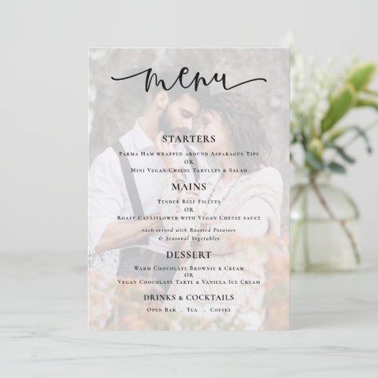 Carte de menu du Mariage de script de Arrière - pl (Debout devant)