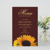 Carte de menu du Mariage de tournesol rustique (Debout devant)