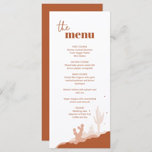 Carte de menu du Mariage du désert (Devant / Derrière)