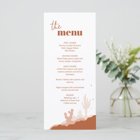 Carte de menu du Mariage du désert (Debout devant)