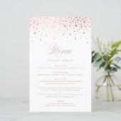 Carte de menu du Mariage Faux Rose Gold Foil Confe (Debout devant)