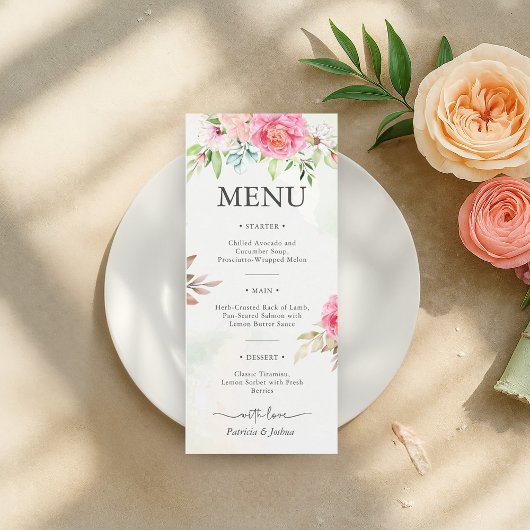 Carte de menu du Mariage Floral Boho Dusty Rose