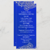 Carte de menu du Mariage indien Royal Blue Silver (Devant / Derrière)