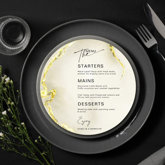 Carte de menu du Mariage islamique en marbre doré