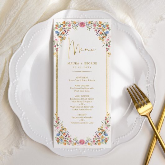 Carte de menu du Mariage Meadow Fleur sauvage colo