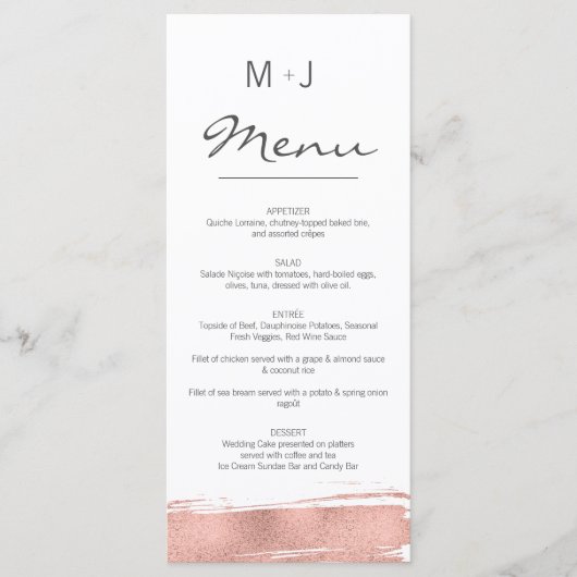 Carte de menu du Mariage Rose moderne Gold (Devant)