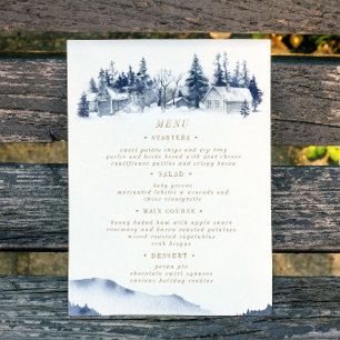 Carte de menu du Mariage Watercolor Rustic Blue Mo