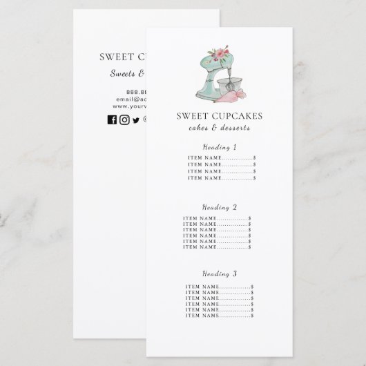 Carte de menu du mélange de gâteaux (Devant / Derrière)