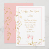 Carte de menu du Nouvel An Champagne Toast Pink an (Devant / Derrière)