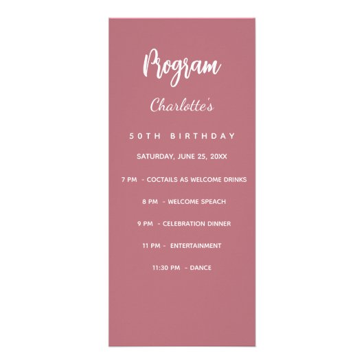 Carte de menu du programme d'anniversaire d'or ros (Devant)