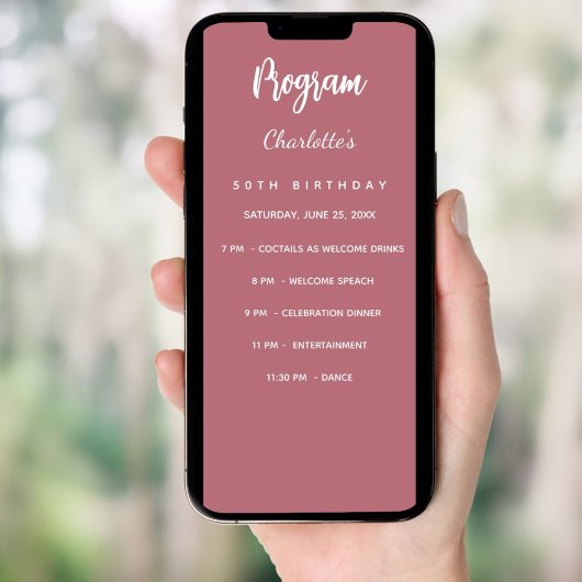 Carte de menu du programme d'anniversaire d'or ros