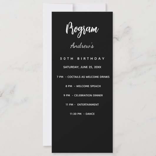 Carte de menu du programme d'anniversaire noir (Devant)