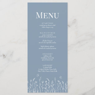 Carte de menu Dusty Blue Fleur sauvage et Butterfl