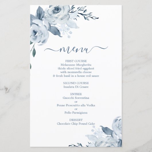 Carte de menu Dusty Blue Floral (Devant)