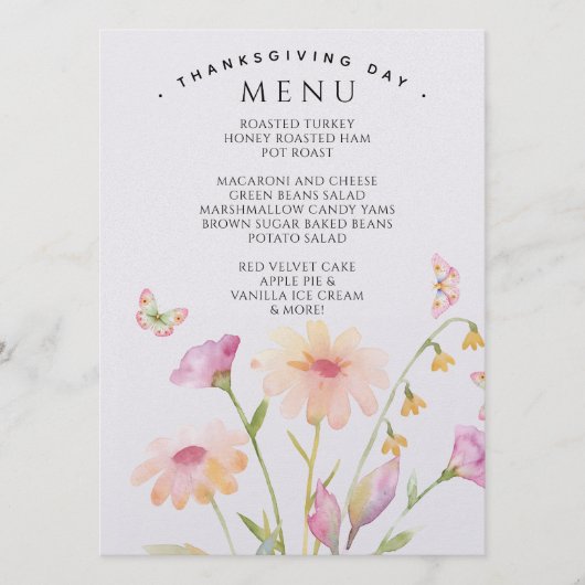 carte de menu éditable fleur aquarelle (Devant)