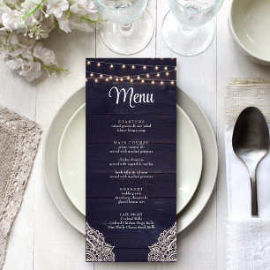 Carte de Menu Élégance Rustique Bleu Minuit