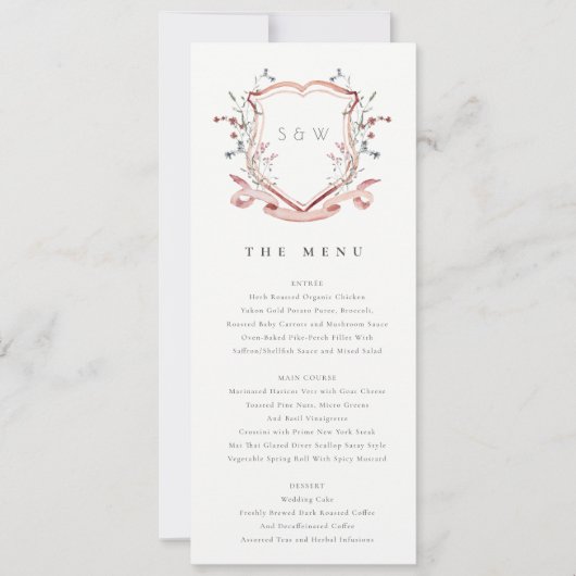 Carte de menu Elegant Fleur sauvage Crest Mariage (Devant)