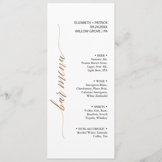 Carte de menu Elegant Gold & Black Calligraphy Bar (Devant)