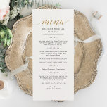 Carte de menu Elegant Gold Calligraphy<br><div class="desc">Gold Calligraphy Classic & Elégant Mariage, Fête ou Anniversaire Menu. Un design élégant en or, noir et blanc ou toute couleur arrière - plan que vous choisissez. Cliquez simplement sur le lien personnaliser plus loin, affiché sous la zone de personnalisation du texte à droite, et choisissez votre arrière - plan...</div>