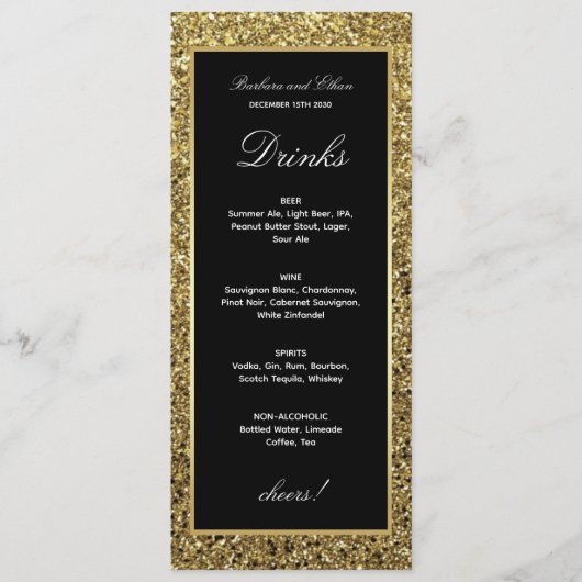 Carte de menu Elegant Gold et Black Drink (Devant)