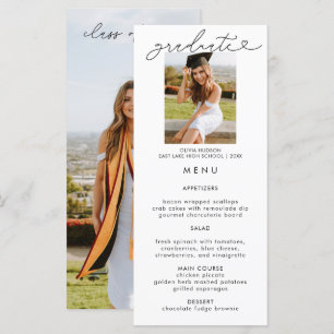 Carte de menu Elégant Graduation Photo Calligraphi