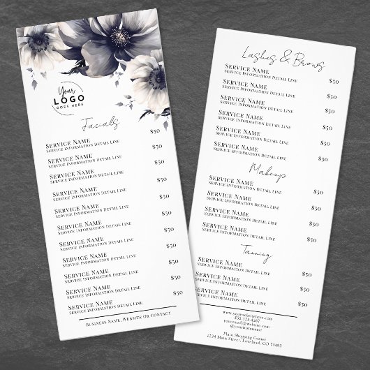 Carte de menu élégant noir et blanc pour les servi