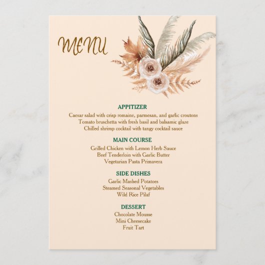 Carte de Menu Élégante Classique (Devant)