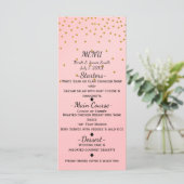 Carte de Menu Élégante Confettis Dorés Petits Rose (Debout devant)