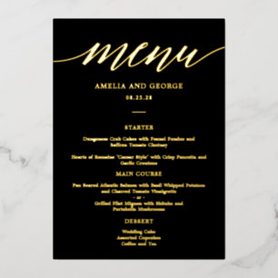 Carte de menu Élégante de REAL FOIL Script moderne