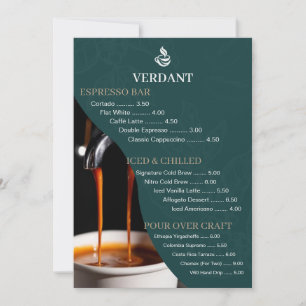 Carte de menu élégante de salon de café spécialisé
