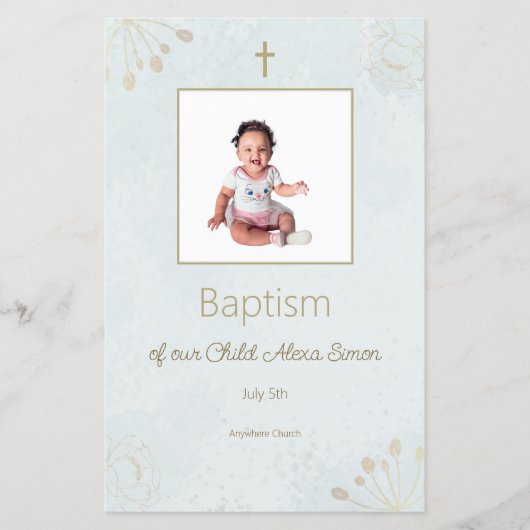 Carte de menu élégante pour le baptême de bébé (Devant)