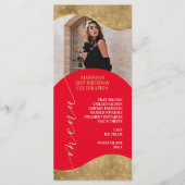 Carte de menu élégante rouge et or avec photo (Devant)