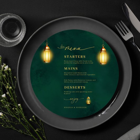 Carte de menu Emerald Green Golden Light Round Mar