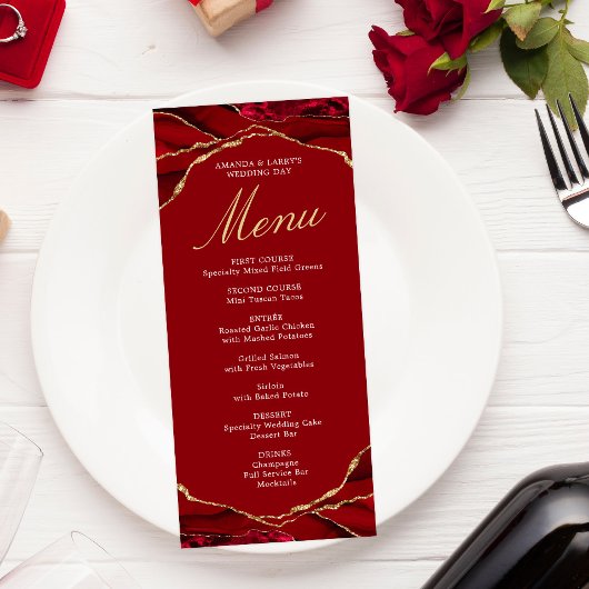 Carte de menu en agate rouge et or