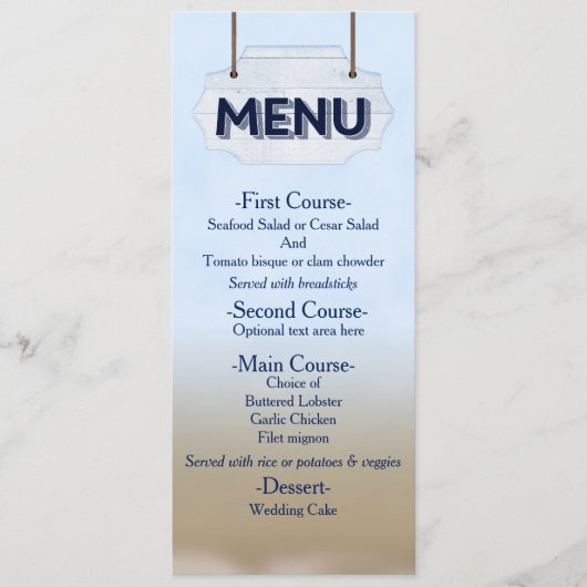 Carte de menu en bois blanc pour mariage sur la pl (Devant)