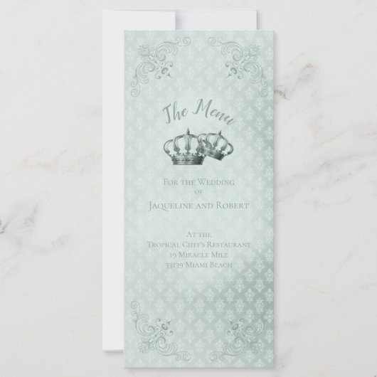 Carte de menu en damas de soie - Mariage (Devant)