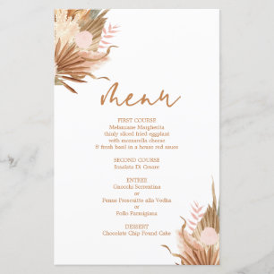 Carte de menu en terre cuite aux palmes séchées