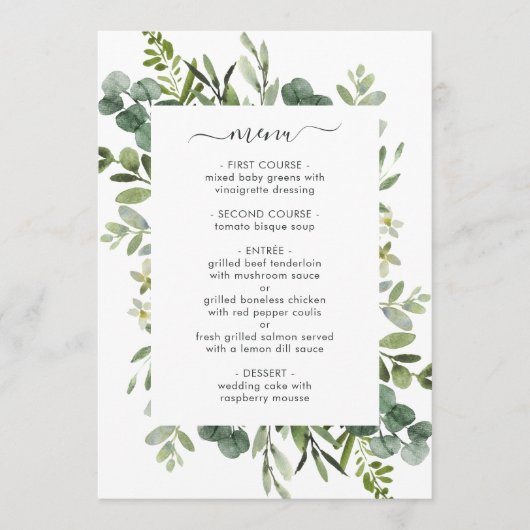 Carte de menu Eucalyptus Green Foliing (Devant)